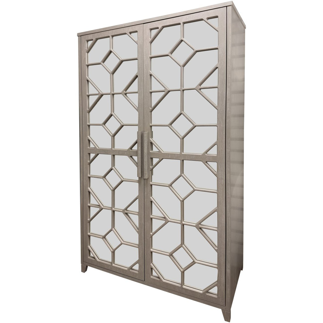 Decorative cabinet with geometric pattern on a white background