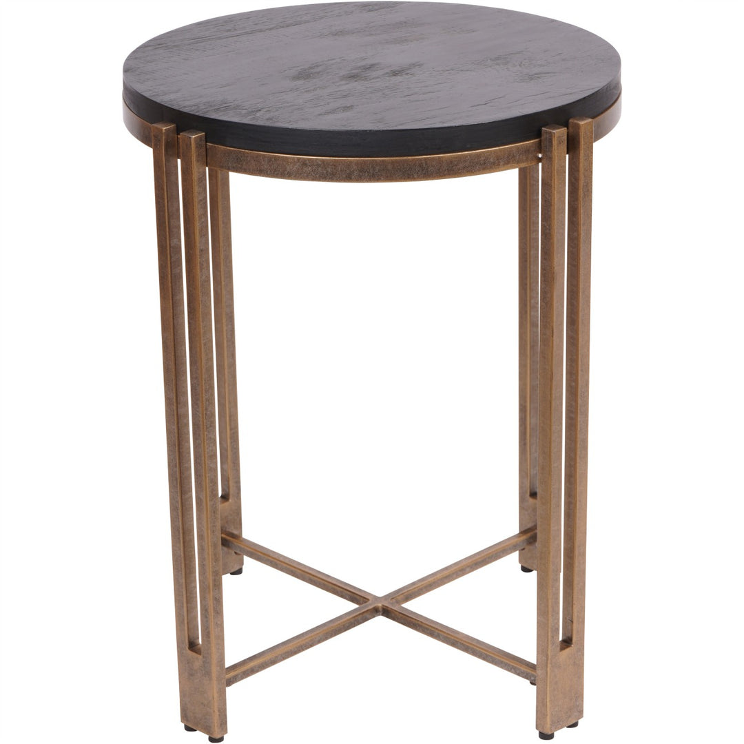 Close-up of champagne metal frame on Dalston side table