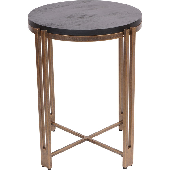 Close-up of champagne metal frame on Dalston side table