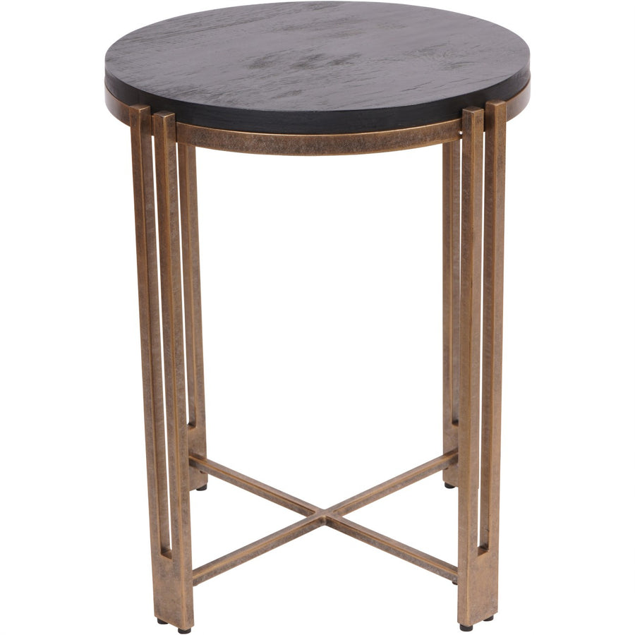 Close-up of champagne metal frame on Dalston side table
