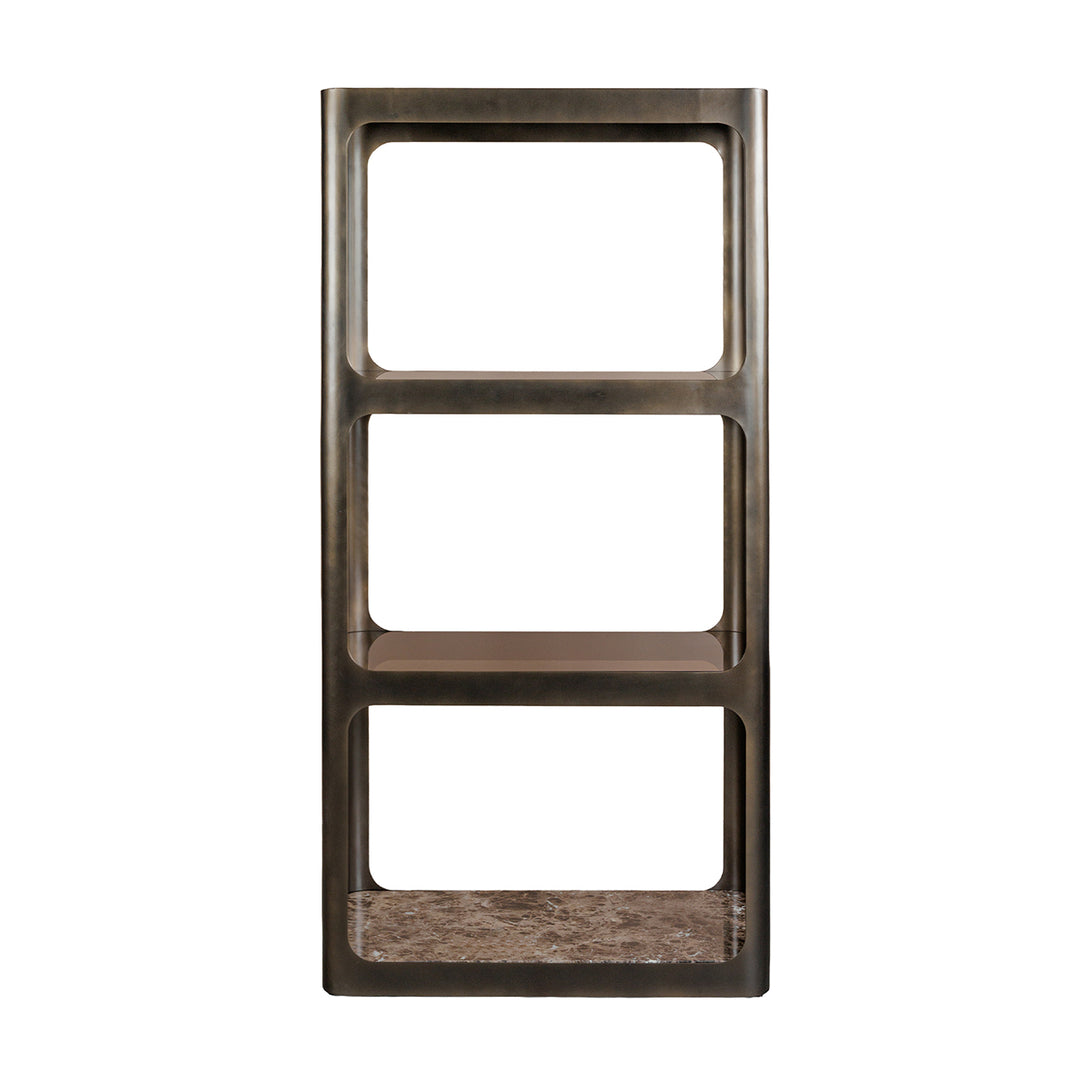 Wooden bookshelf with three shelves on a white background