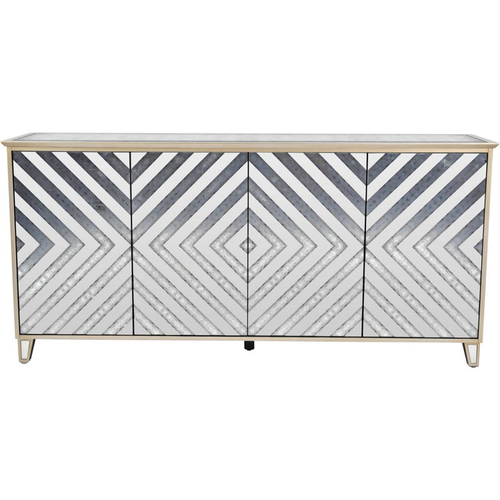 Art Deco antique mirrored four door sideboard with chevron detailing