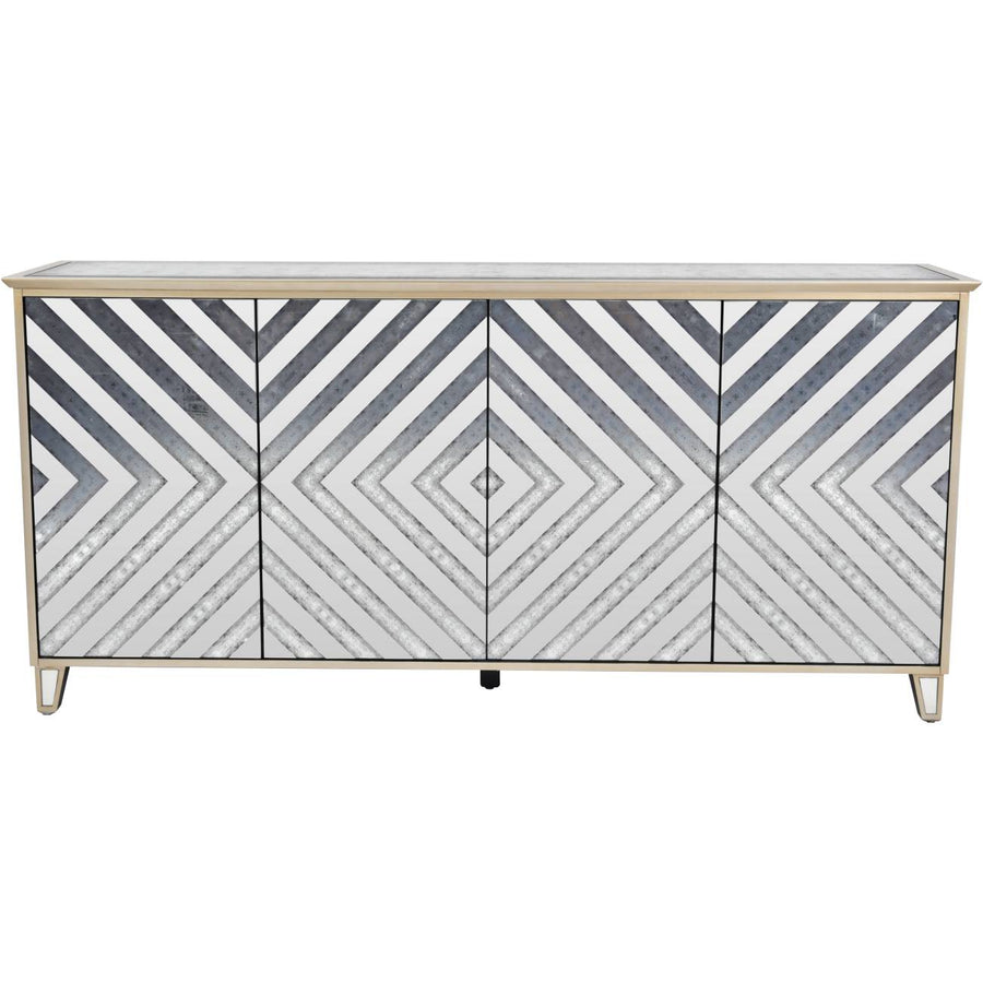 Art Deco antique mirrored four door sideboard with chevron detailing