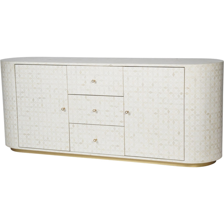 Aspen bone inlay buffet sideboard with curved edges