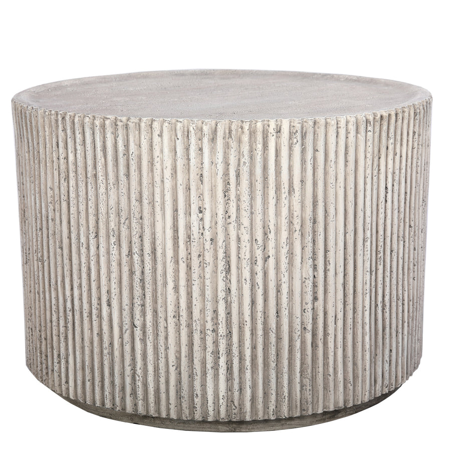 Round textured concrete planter on a white background