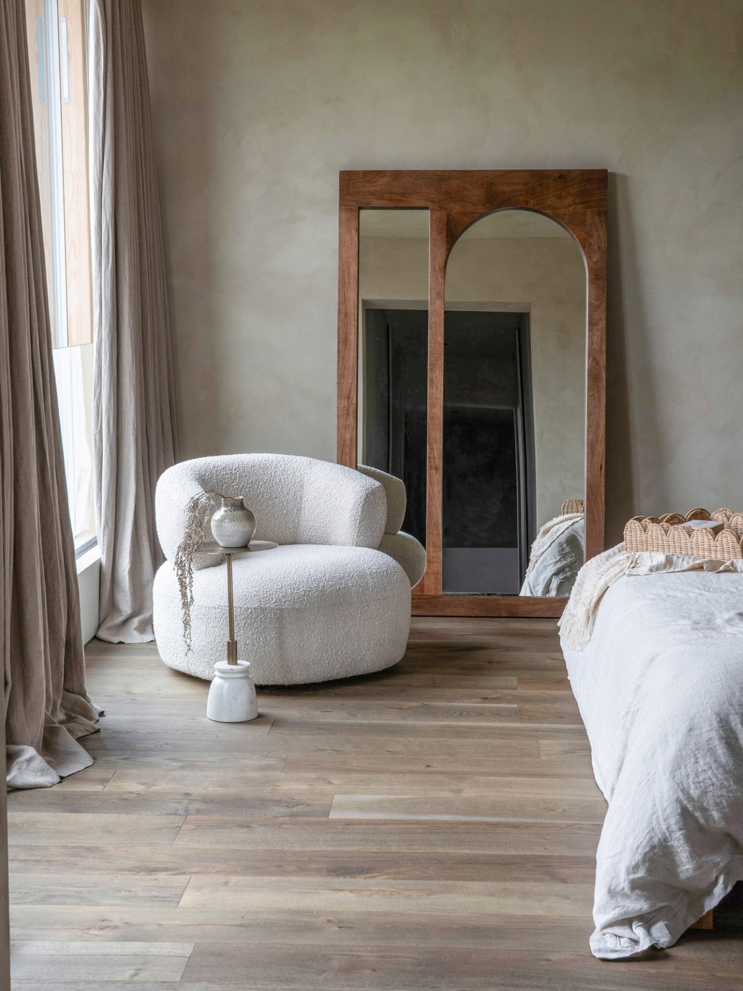 Libra Monterey Art Deco Dark Wood Floor Standing Mirror