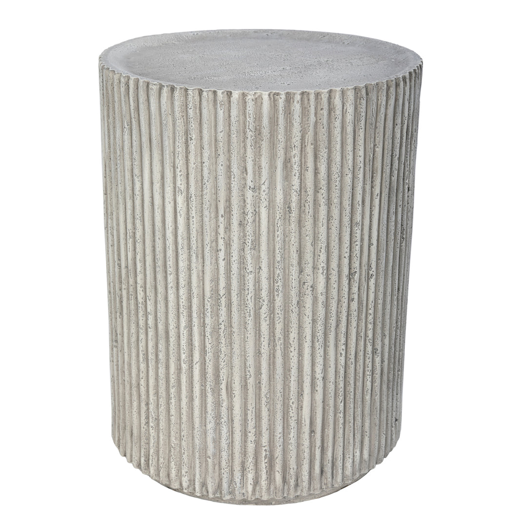 Textured cylindrical side table on a white background