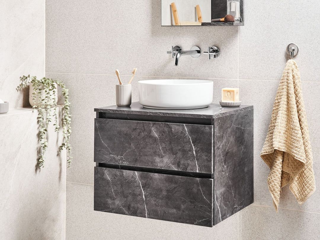 Wall Mounted Washbasin Cabinet 60 cm Black Marble Serra