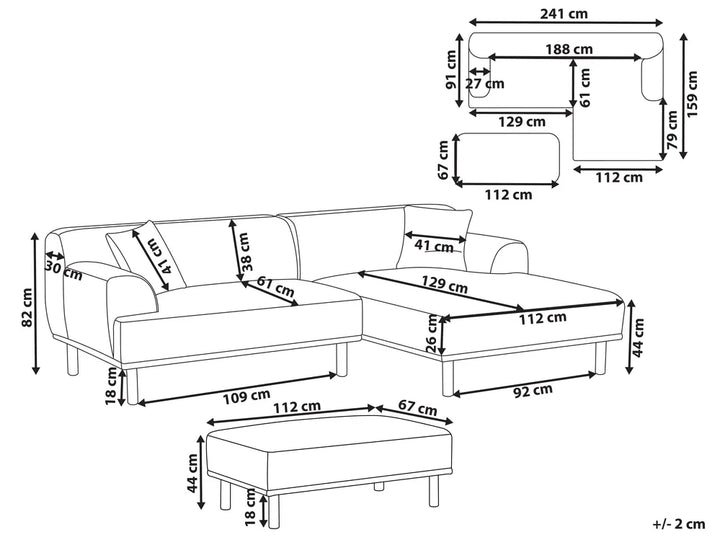 Corner Sofa 3 Seater Fabric Beige with Ottoman Left Hand Brekyn