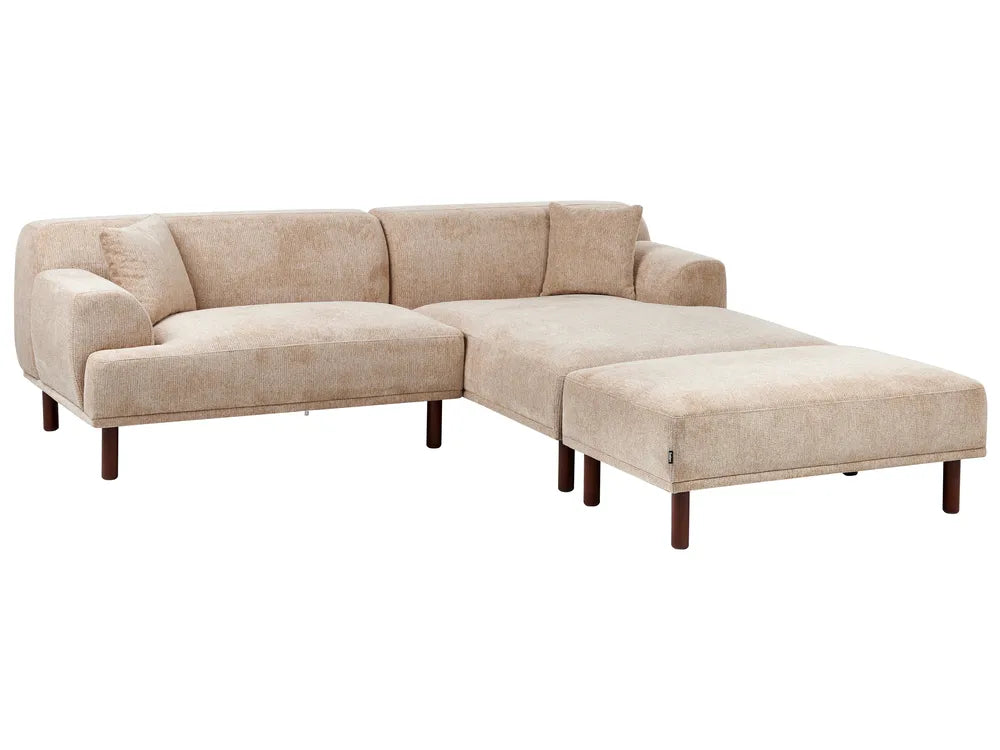 Corner Sofa 3 Seater Fabric Beige with Ottoman Left Hand Brekyn