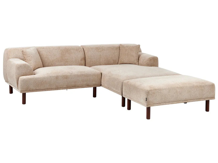 Corner Sofa 3 Seater Fabric Beige with Ottoman Left Hand Brekyn