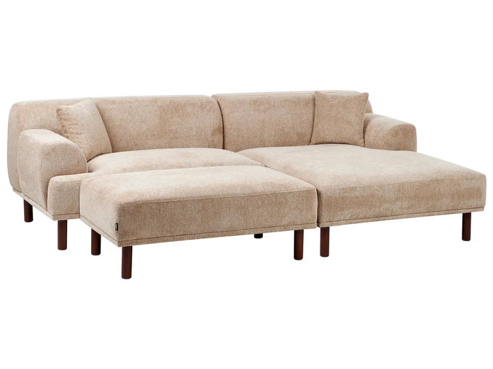 Corner Sofa 3 Seater Fabric Beige with Ottoman Left Hand Brekyn