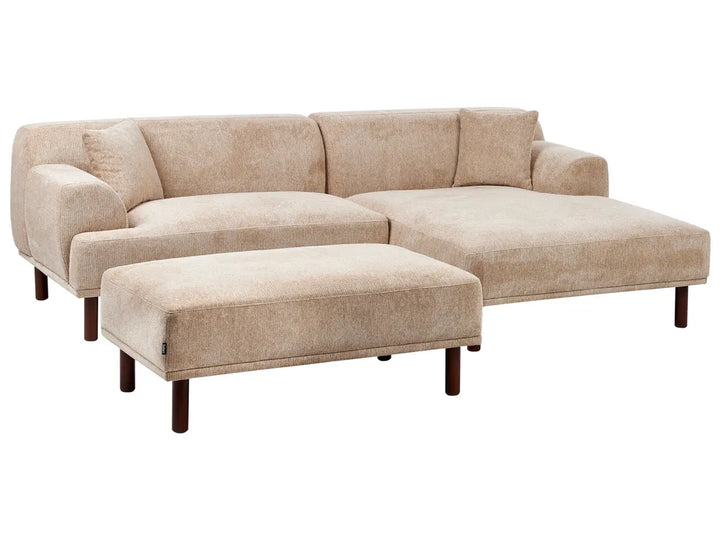 Corner Sofa 3 Seater Fabric Beige with Ottoman Left Hand Brekyn