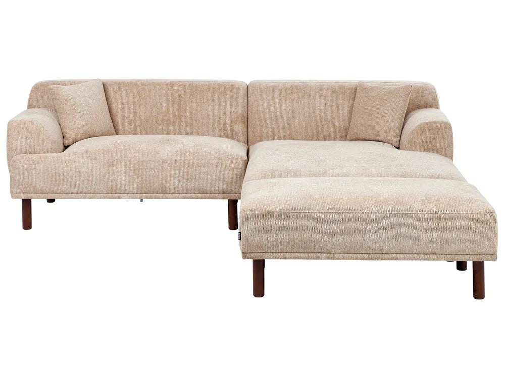Corner Sofa 3 Seater Fabric Beige with Ottoman Left Hand Brekyn
