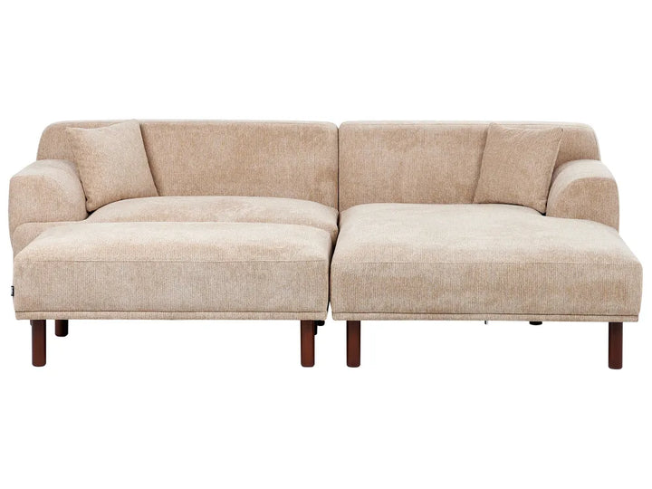 Corner Sofa 3 Seater Fabric Beige with Ottoman Left Hand Brekyn