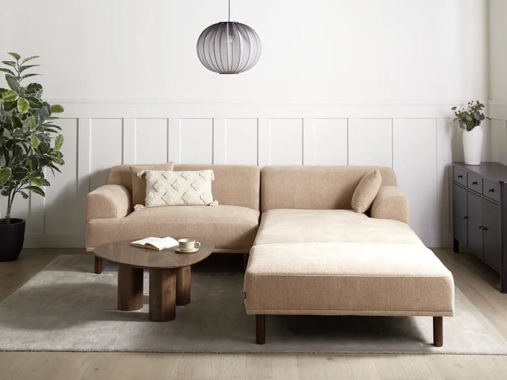 Corner Sofa 3 Seater Fabric Beige with Ottoman Left Hand Brekyn