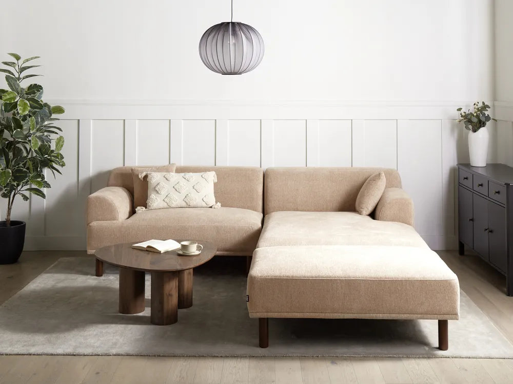 Corner Sofa 3 Seater Fabric Beige with Ottoman Left Hand Brekyn