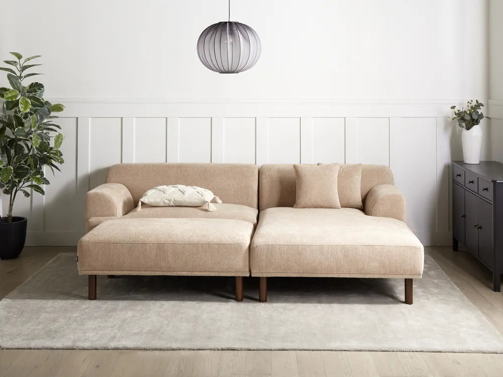 Corner Sofa 3 Seater Fabric Beige with Ottoman Left Hand Brekyn