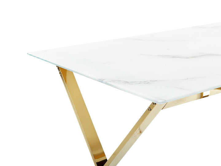 Glass Top Dining Table 120 x 70 cm Marble Effect and Gold Attica