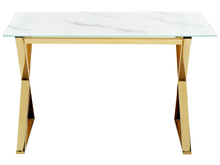 Glass Top Dining Table 120 x 70 cm Marble Effect and Gold Attica