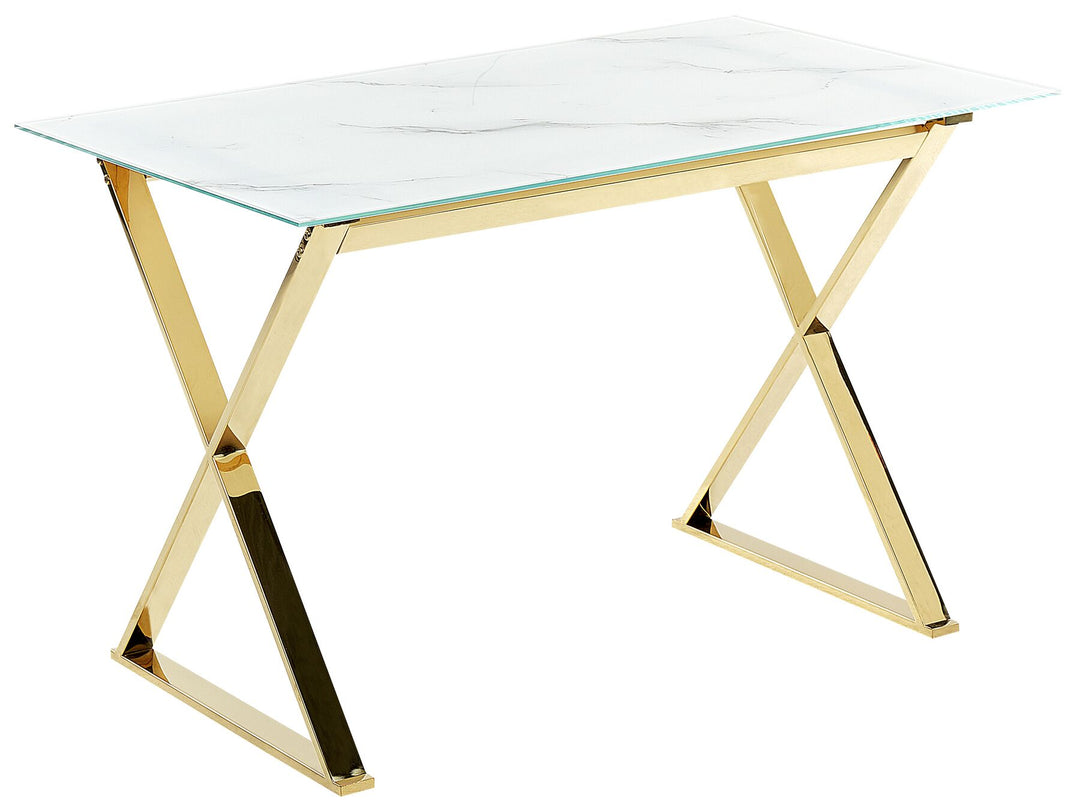 Glass Top Dining Table 120 x 70 cm Marble Effect and Gold Attica