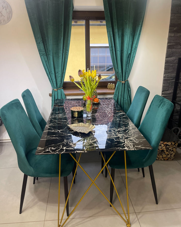 Dining Table 140 x 80 cm Marble Effect Black with Gold Kenton