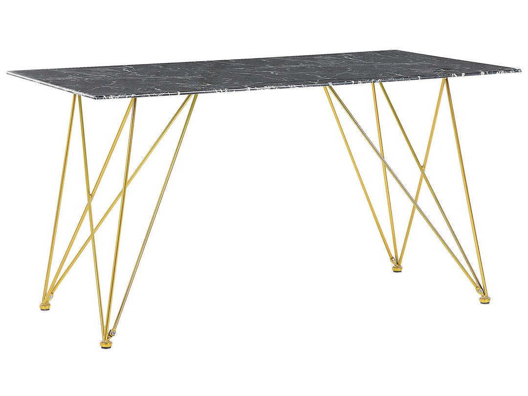 Dining Table 140 x 80 cm Marble Effect Black with Gold Kenton