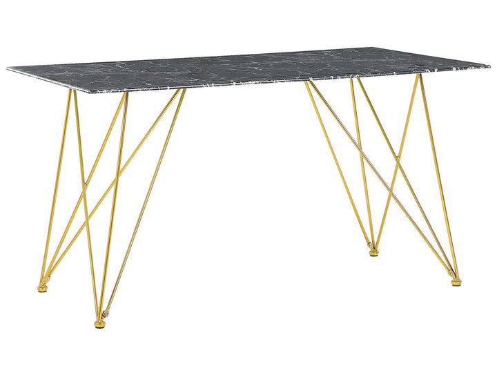 Dining Table 140 x 80 cm Marble Effect Black with Gold Kenton