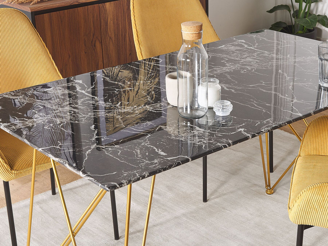 Dining Table 140 x 80 cm Marble Effect Black with Gold Kenton