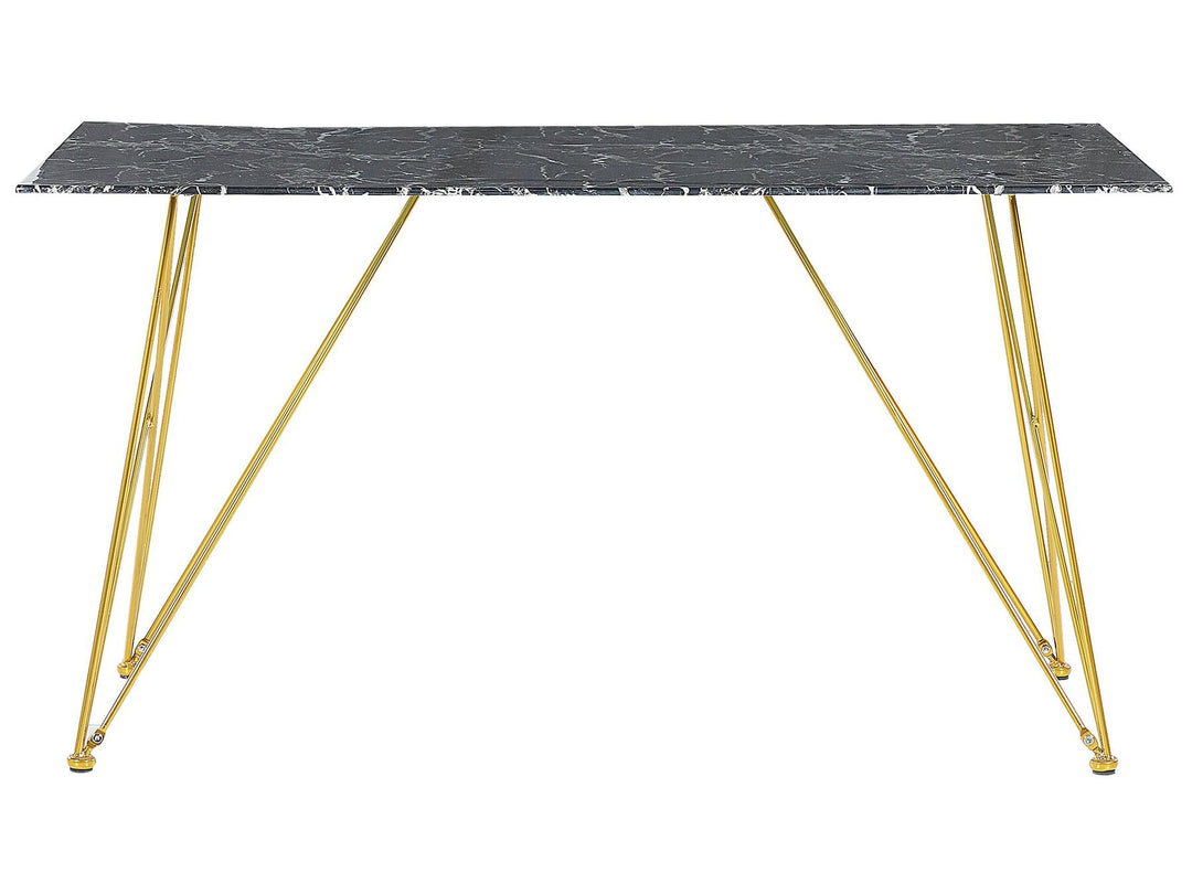 Dining Table 140 x 80 cm Marble Effect Black with Gold Kenton