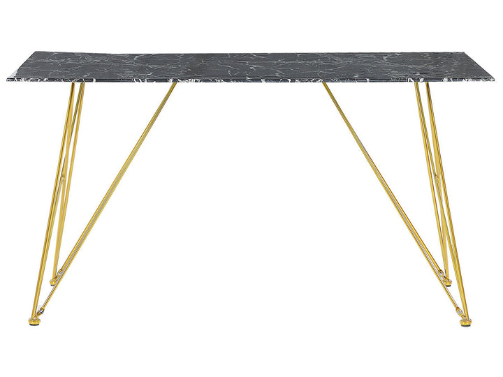 Dining Table 140 x 80 cm Marble Effect Black with Gold Kenton