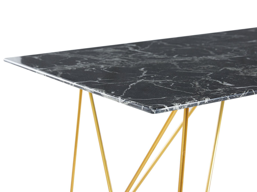 Dining Table 140 x 80 cm Marble Effect Black with Gold Kenton