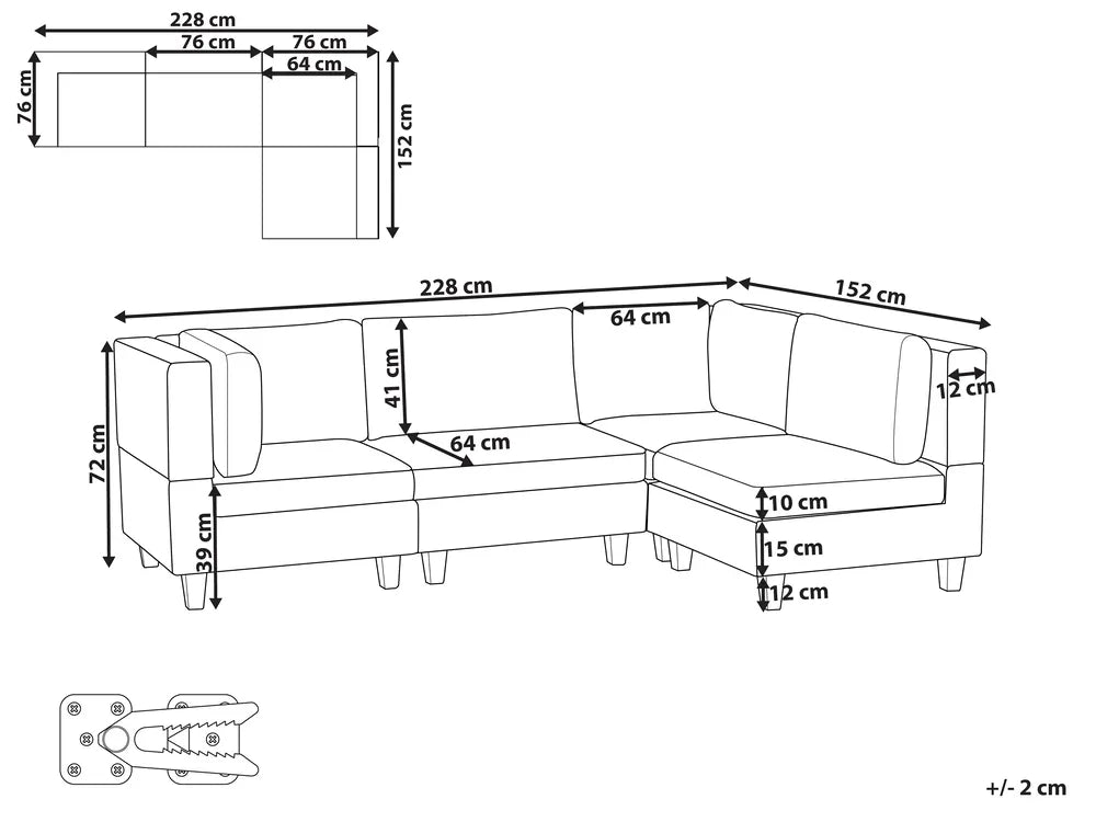 Modular Corner Sofa 4 Seater Fabric Light Beige Left Hand Turella