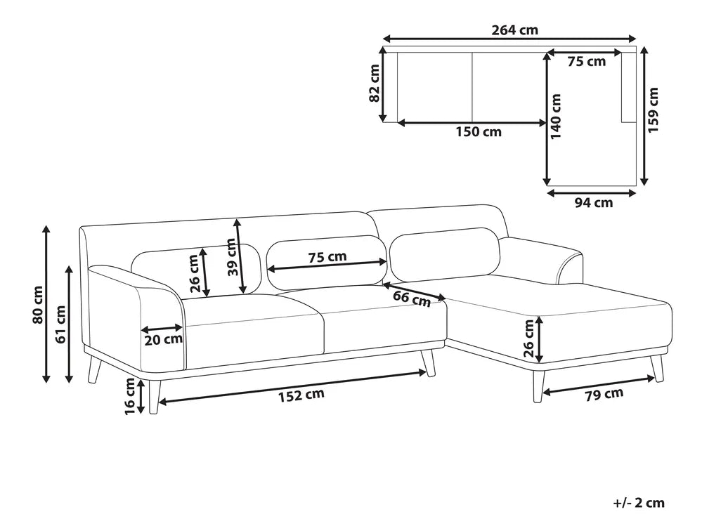 Corner Sofa 3 Seater Corduroy Light Beige Left Hand Arvo