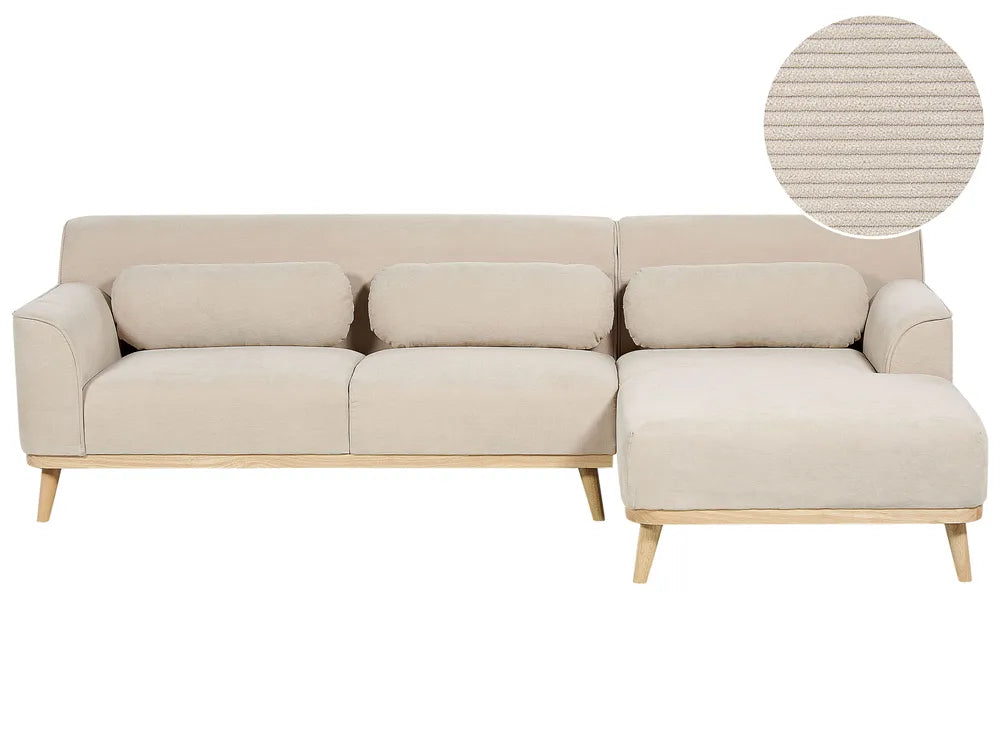 Corner Sofa 3 Seater Corduroy Light Beige Left Hand Arvo