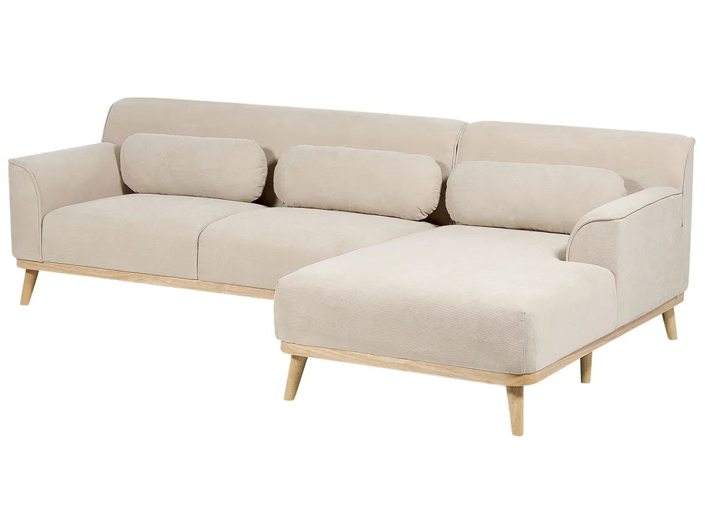 Corner Sofa 3 Seater Corduroy Light Beige Left Hand Arvo