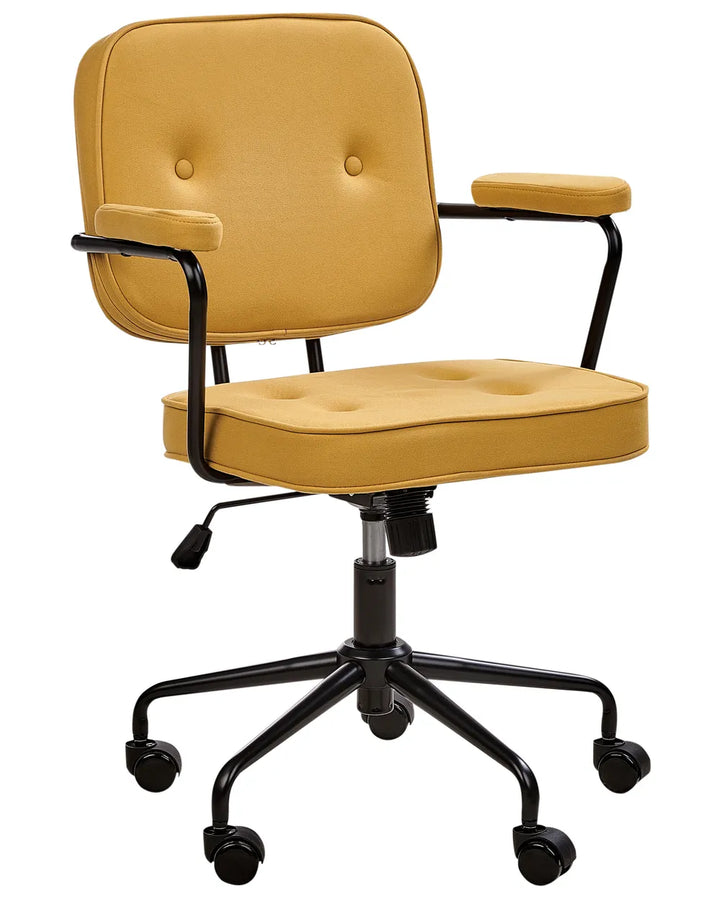 Yellow office chair with black base on a white background