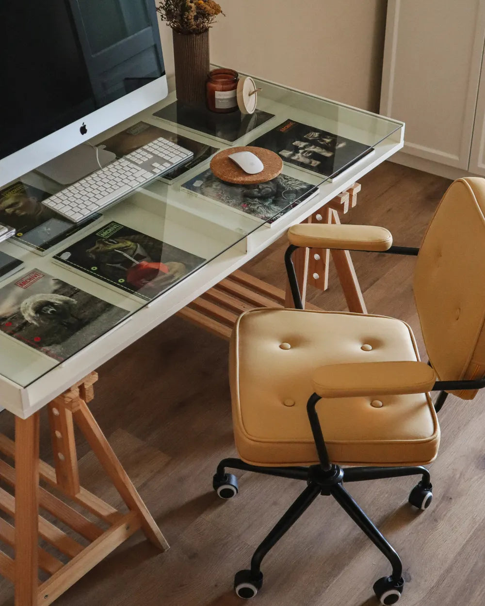 Desk Chair Fabric Yellow Laurren