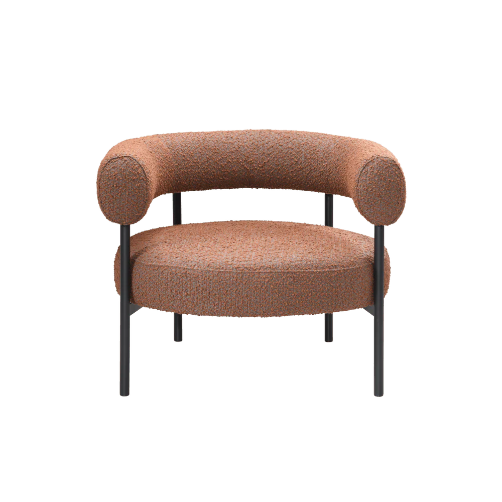 Brown armchair with black legs on a white background