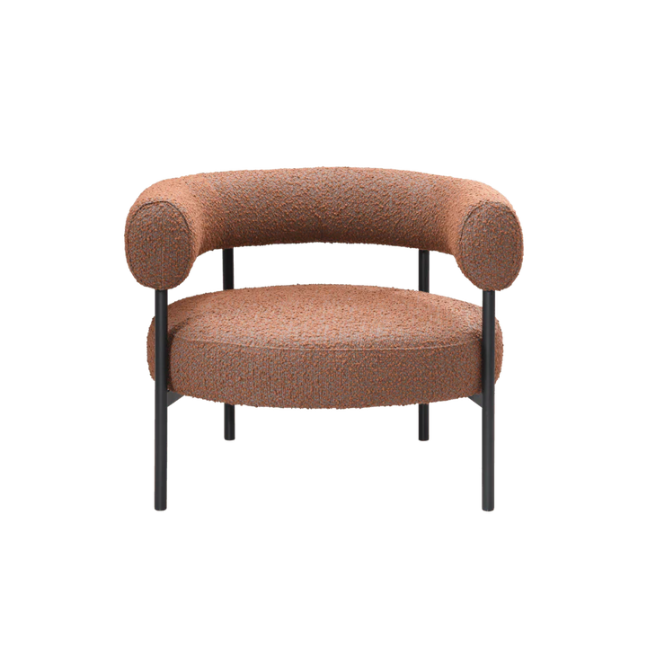 Brown armchair with black legs on a white background