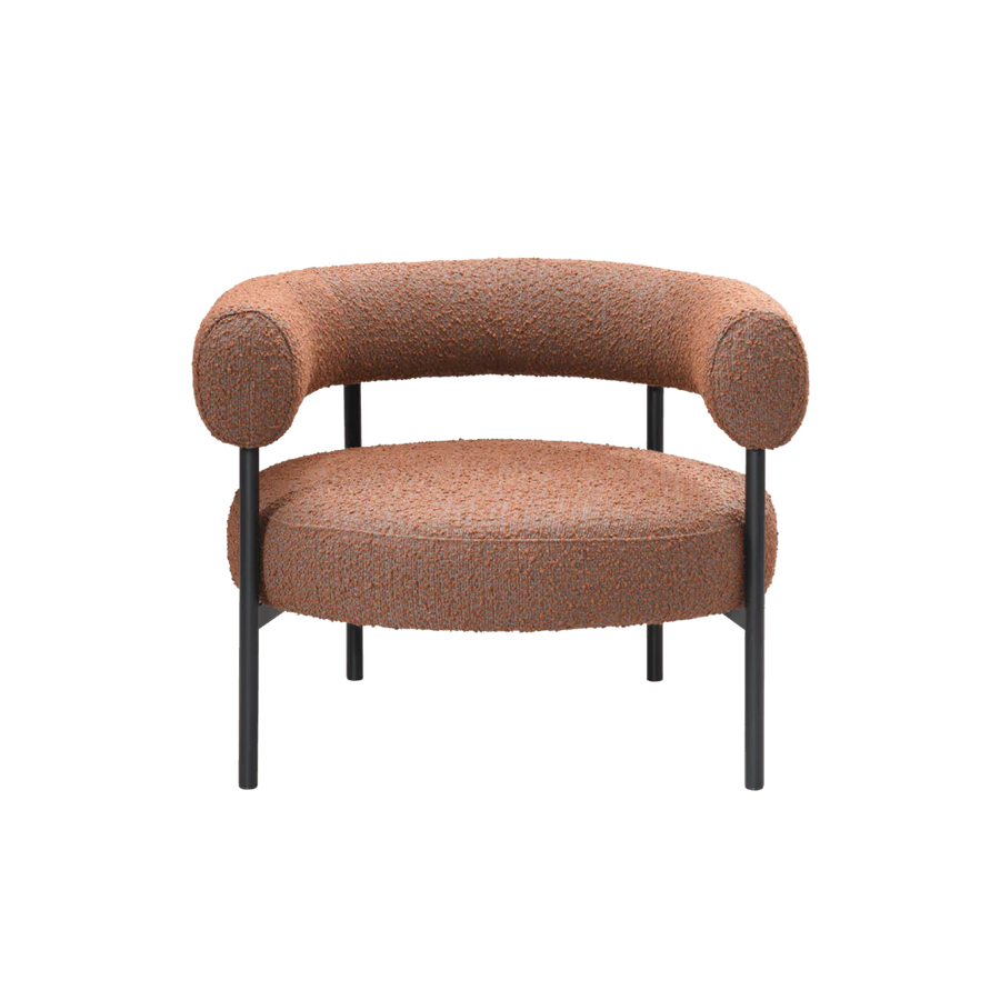 Brown armchair with black legs on a white background