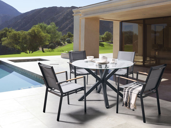 Malleto Garden Dining Table  120 cm 120 cm Glass Black