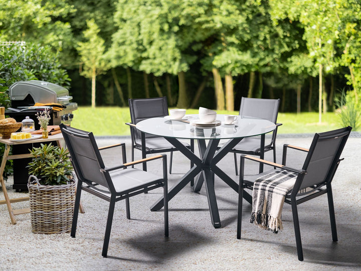 Malleto Garden Dining Table  120 cm 120 cm Glass Black