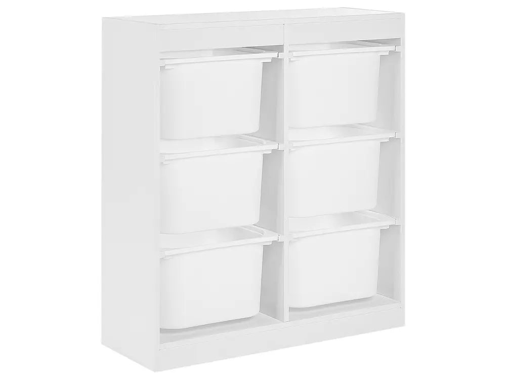 White storage unit with multiple compartments on a white background