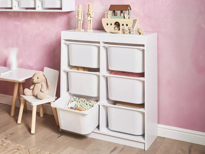 Shelf with 6 Storage Boxes White Kirklyn