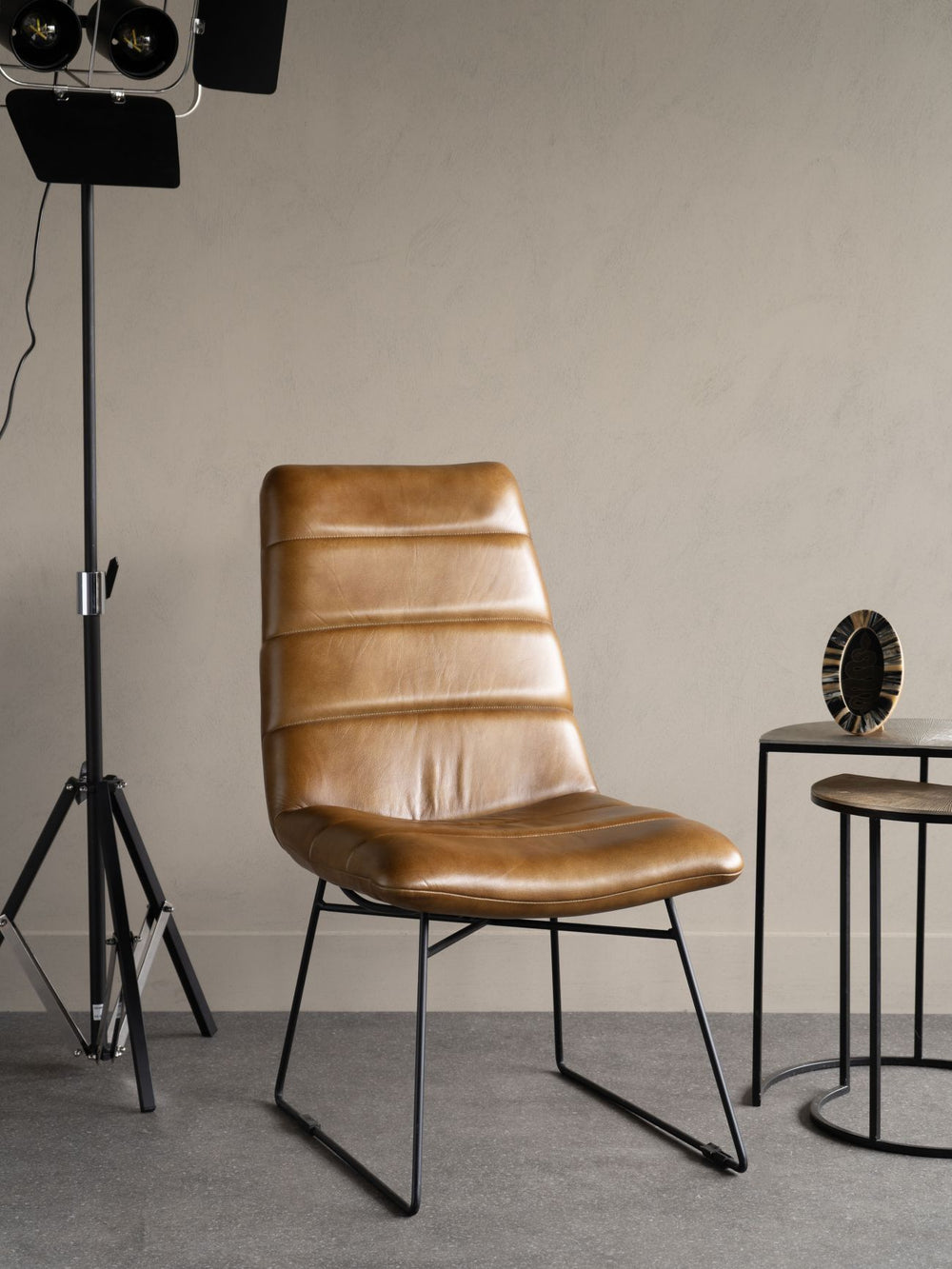 Cognac leather dining chair with premium upholstery