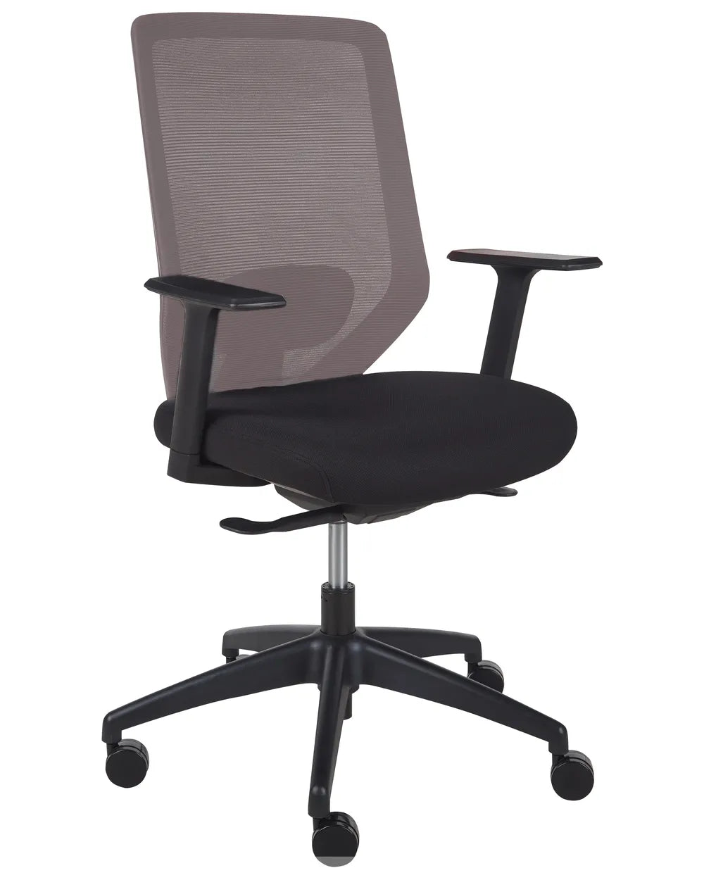 Black office chair with mesh backrest on a white background