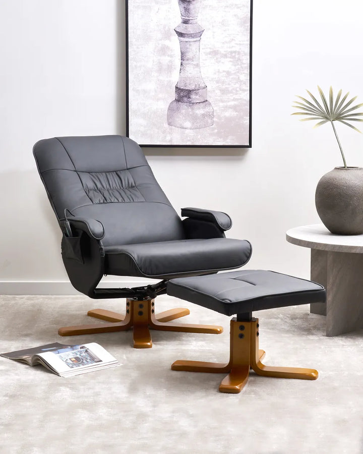Massage Chair with Footstool Faux Leather Black Alixon