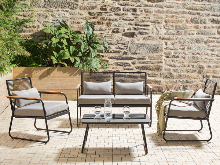 Pomonte Garden Lounge Set with Table 4 Seater Metal Black