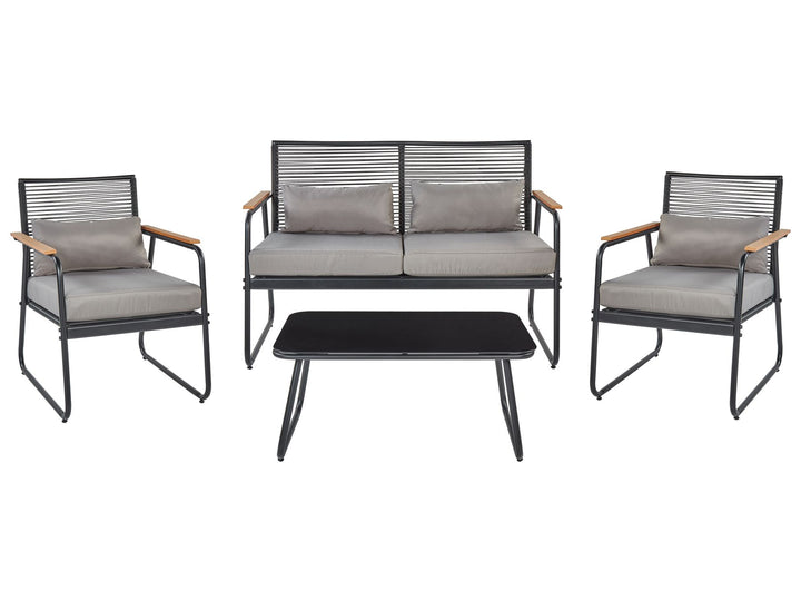 Outdoor furniture set with two chairs and a sofa on a white background